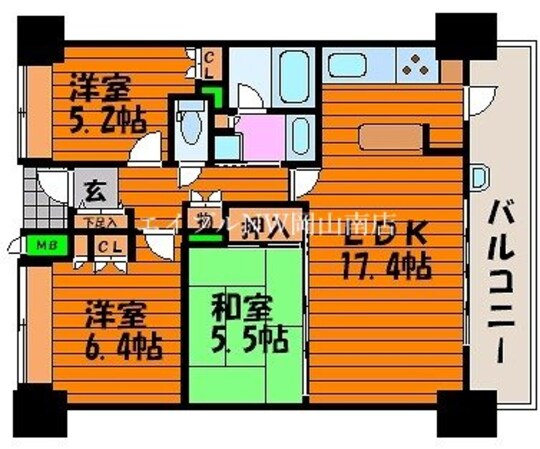 岡山駅 徒歩9分 3階の物件間取画像